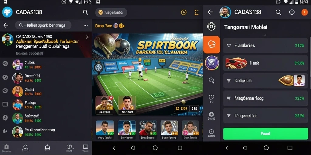 Screenshot utama CADAS138 yang menunjukkan tampilan fitur Sportsbook dan taruhan real-time.