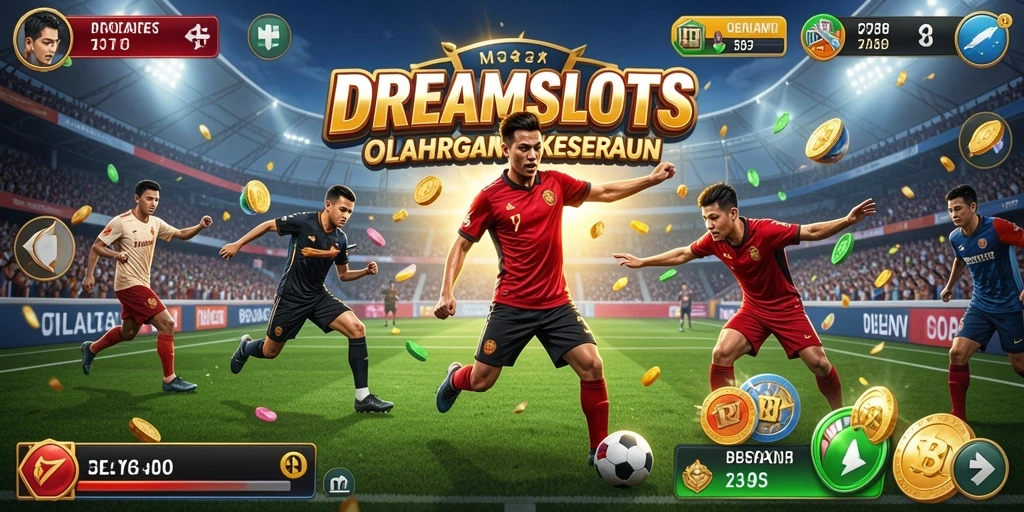 Screenshot utama DREAMSLOTS menampilkan aksi olahraga yang seru dan kompetitif.