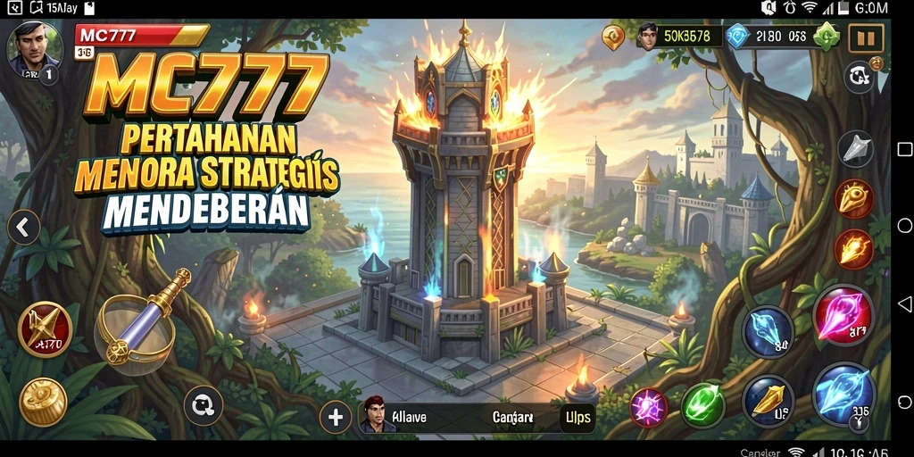 Screenshot gameplay MC777 yang menampilkan pertahanan menara yang strategis.