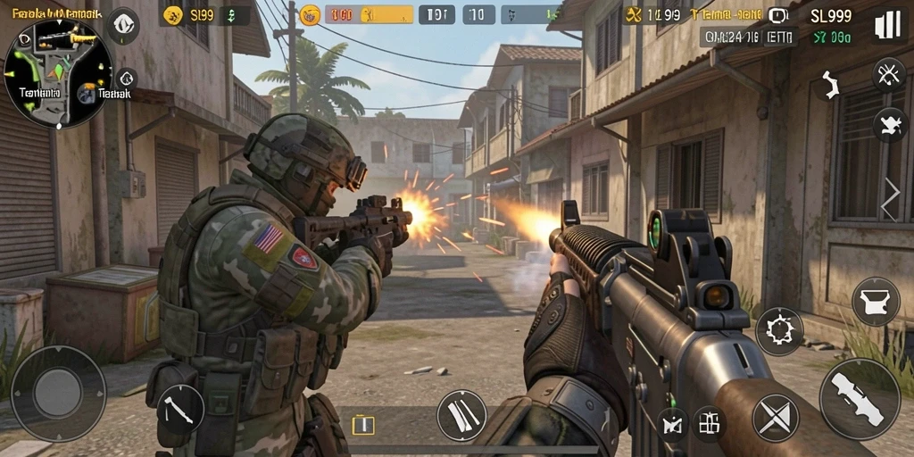 Screenshot menampilkan aksi intens dalam gameplay SL999.