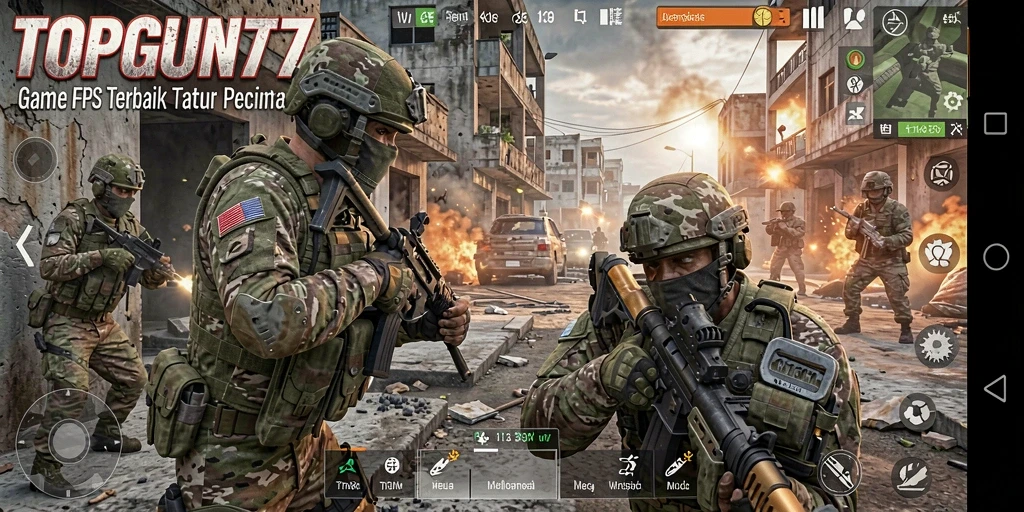Gameplay menegangkan di TOPGUN77 dengan aksi FPS yang intens.